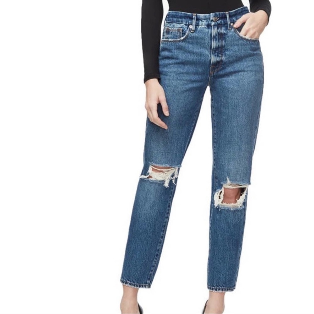 Good American Good Vintage Straight Leg Distressed High Rise Jeans